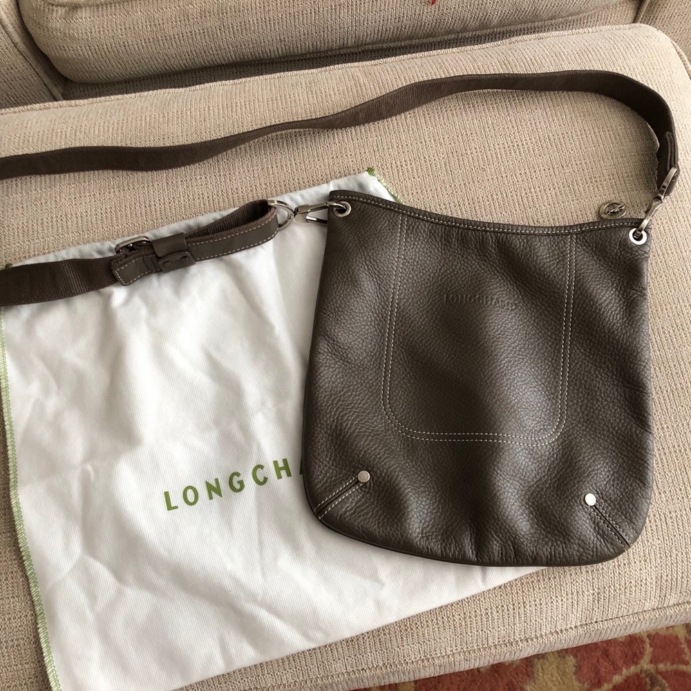 Authentic Longchamp crossbody, taupe color